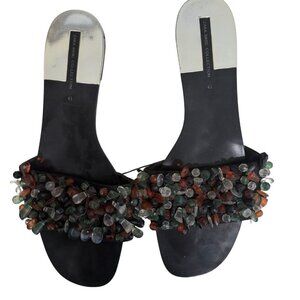 Zara Beaded Stone Strap Flat Slides | EU 41 / US 10